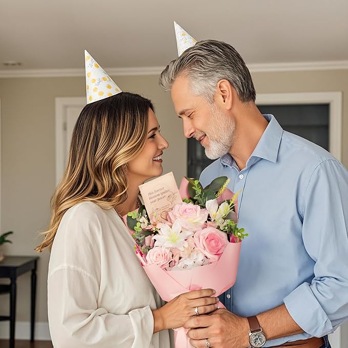 TINGE TIME Aritifical Flowers Bouquet, Pink Roses Gift Bouquet, Birthday Gifts for Women, Eternal Roses Bouquet for Grandma Wife Anniversary (PeachPink&White)