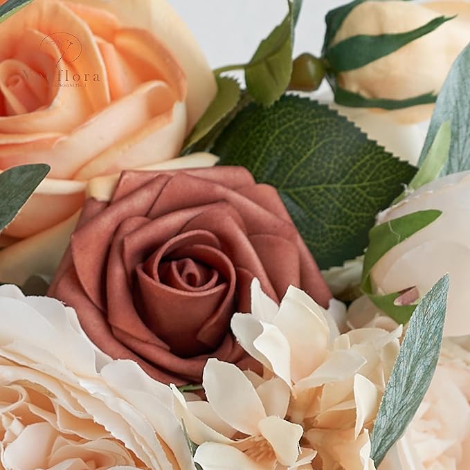 Artificial Flowers, 50pcs Artificial Rose for DIY Wedding Bouquets Centerpieces Arrangements, Terracotta Foam Roses with Stem for Bridal Shower Party Home Decorations