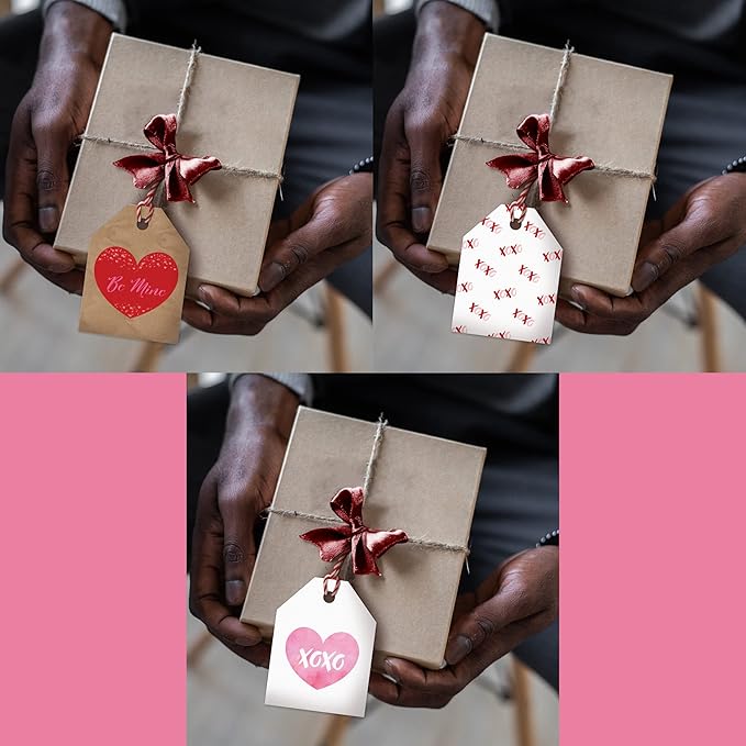 Pro Supply Global 24 Count of 2.5 Inch x 3 Inch Pre Strung XOXO Valentine's Day Gift Tag Assorted Printed Designs on Large Cardstock Gift Hang Tags - Ideal to Use on Bags