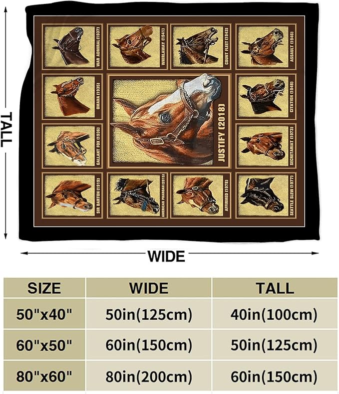 Racing Horses Blanket - Soft Warm Cozy Fleece Throw for Couch, Sofa, Bed - 60"x50" - Gifts for Girls, Boys, Men, Women, Kids, Adults