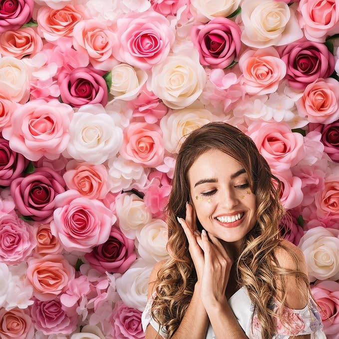 Pink Roses Background Flowers Wall Photography Background Various Floral Roses Backdrops Anniversary Birthday Wedding Baby Shower Backgrounds Decor Children Adults Video Studio Prop 15x10ft