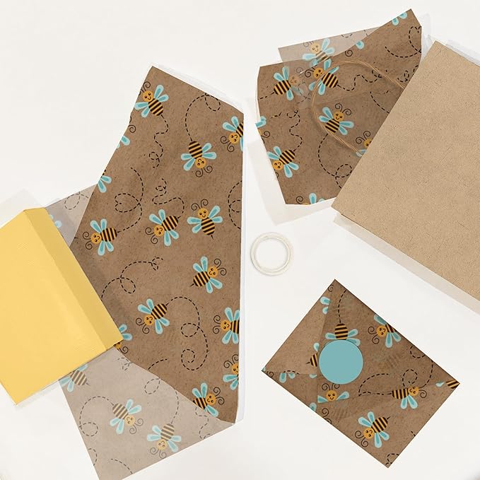 Bees Printed Tissue Paper for Gift Bags or Boxes and Wrapping - Bulk Summer Decorative Art Tissue Paper for Packaging and Gifting | 24 Sheets 20" x 30"