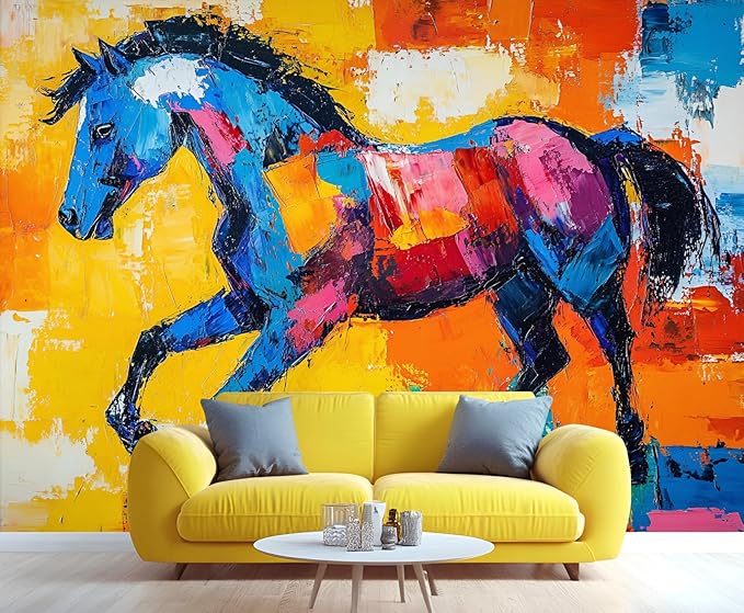 KIREUPA Abstract Horse Wall Mural, Colorful Horse Art 3d Wall Murals, Bold Abstract Animal Wallpaper Mural, for Living Room Bedroom Large Wallpaper Indoor Decor 59" W x39.4 H
