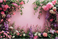 Flowers Photography Backdrop Colorful Flowers Composition Green Leaves on Pink Background for Girls Kids Children Wall Banner Cake Table Decoration Video Studio Photo Portrait Props 8x6ft
