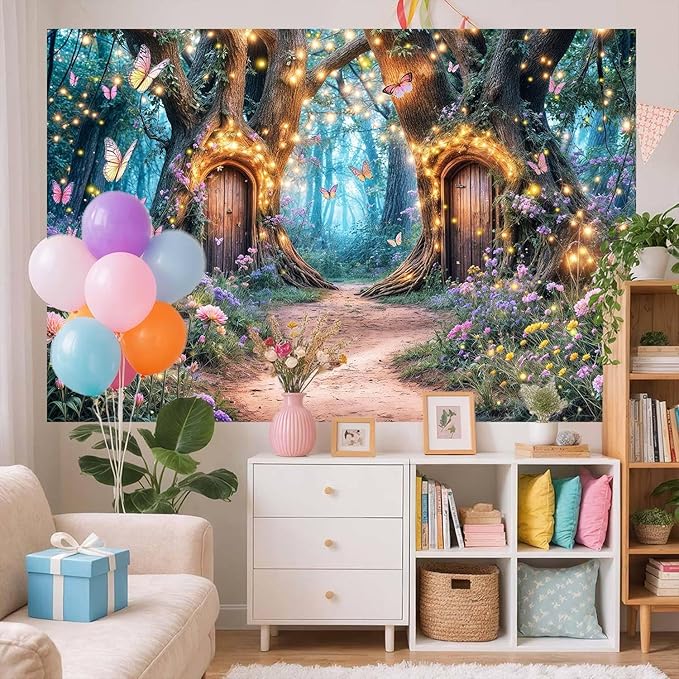 15X10ft Enchanted Forest Backdrop Fairy Enchanted Wonderland Garden Floral Butterfly Photography Background for Kids Girls Baby Shower Birthday Party Decoration Banner Cake Table Photo Booth Props