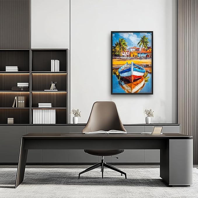 Colorful Boat Wall Art Large Tropical Coastal beach Pictures Wall Decor nautical seaside Canvas Prints Graffiti summer vacation painting Framed Artwork for bathroom Bedroom Living Room 24"x36"
