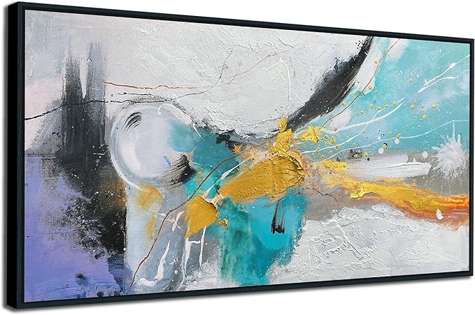 Arjun Abstract Framed Wall Art for Living Room Black and White Canvas Painting for Mens Room Textured Hand Painted Modern Picture Bedroom, Large for Home Office Wall Decor 40"x20"