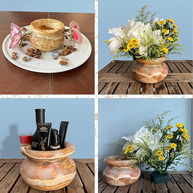 Votive Candle Holder, Tealight Candle Holder, Small Vase Carved from Natural Marble, Stone Flower Vase for Home Decor, Modern Farmhouse,Table Centerpiece, Entryway, Bookshelf, Mantel, Shelf Decor