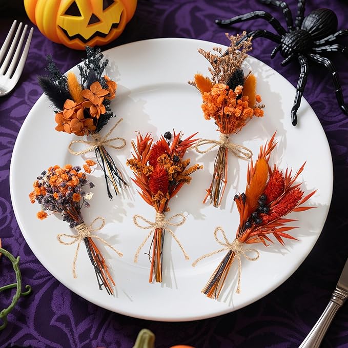 12/24 PCS Charming Dried Flowers Bouquet for Vase Various Dried Wildflowers with Stems Mini Handmade Wildflowers Natural Real Flowers Bulk Flowers Craft (Orange Soul, 12PCS)