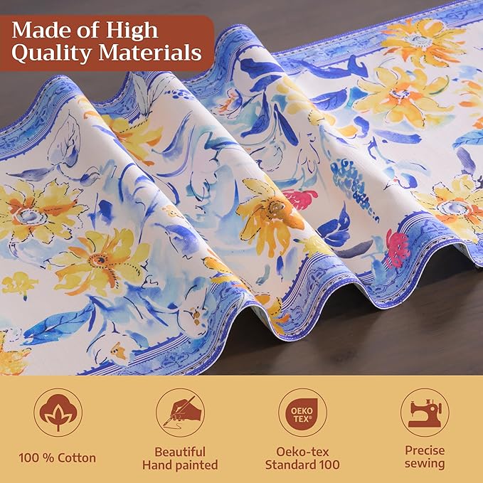 Maison d'Hermine Table Runner 100% Cotton Double Layer Table Runners 108 inches Long Decorative for Home Kitchen Dining Party Baby Shower Wedding Bridal Shower Spring Summer (Girassol,14.50" x 108")