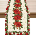 XCHI Christmas Poinsettias Leaves Bells Snowflakes Winter Xmas Table Runner Table Decoration for Home Kitchen Dining Holiday Decor 13x48 Inch
