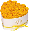 GLAMOUR BOUTIQUE Preserved Roses in a Box - Gifts for Her, Wife & Mom, Rose Flowers Forever Decor for Birthday Gift, Get Well Flower Bouquet Cased in White Box with Cover - Yellow - 27-Piece