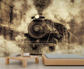 Vintage Steam Train Wall Mural, Industrial Train Engine 3D Wall Murals, Retro Railway Steam Engine Wallpaper Mural, for Living Room Bedroom Large Wallpaper Indoor Decor 177.16" W x120 H