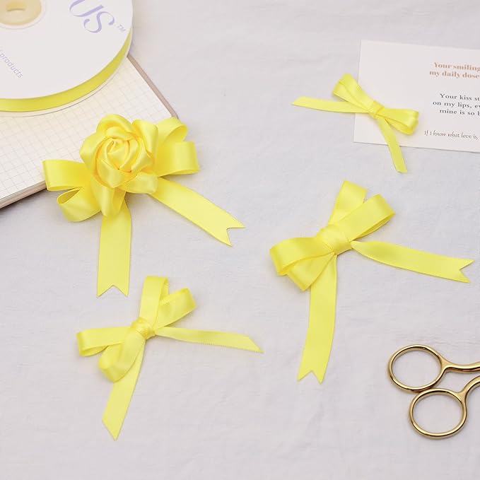 Lemon Yellow Satin Ribbon, Double Faced 5/8 Inch X 25 Yards Lemon Yellow Ribbon, Premium Satin Ribbon for Gift Wrapping, Crafts, Hair Bow Making, Sewing, Flower Bouquet, Wedding Party Decor