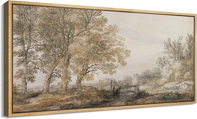 SIGNFORD Extra Large Framed Canvas Print Wall Art Classical Forest Sketch Vintage Style Tree Illustrations Modern Art Relax/Calm Warm for Living Room, Bedroom, Office - 60"x30"
