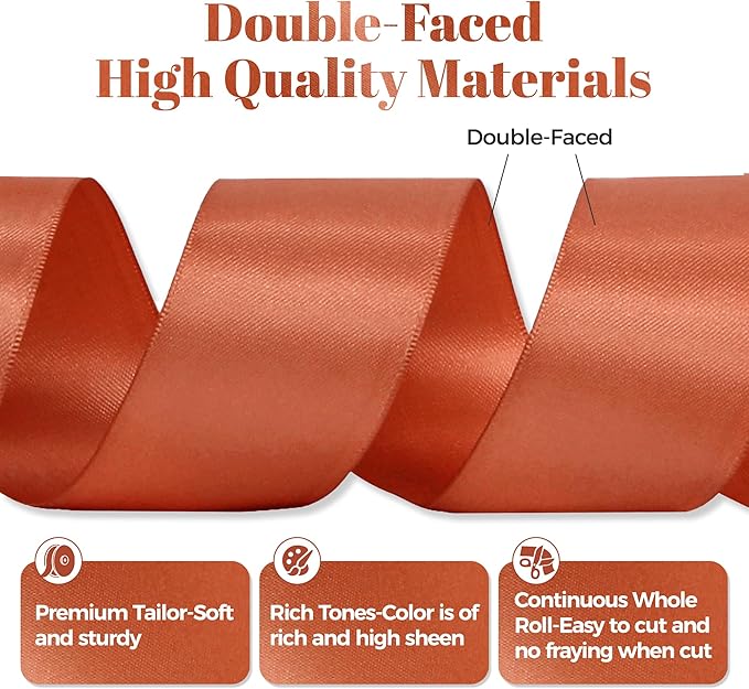 Copper Satin Ribbon, Double Faced 2 Inch X 50 Yards Copper Ribbon, Premium Satin Ribbon for Gift Wrapping, Crafts, Hair Bow Making, Sewing, Flower Bouquet, Wedding Party Decor