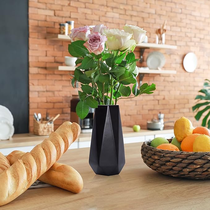 D'vine Dev 8 Inch Matte Black Ceramic Vase, Geometric Handmade Craft Flower Vase with Design Box Packaged, VS-GM-MB-8