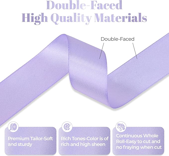 Premium Double Faced Satin Polyester Ribbon, 1 Inch X 50 Yards, Lavender, Perfect for Gift Wrapping, Crafts, Wedding Decor