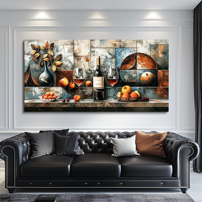 hyidecorart Large Wall Art For Kitchen Wall Decor For Living Room Dining Room Decorations Still Life Wine Glass Fruit Canvas Prints Painting Restaurant Posters Modern Stretched Artwork Home Decor