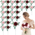 Zeyune 50Pcs Wedding Artificial Peonies 4 Inch Fake Silk Peony Faux Artificial Valentine Flower Bulk Rose Flower Head for Valentine Decoration Vintage Wedding Home Office (Burgundy and Pink)