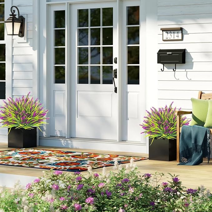 20 Bundles Artificial Plants Outdoor Fake Monkey Grass with Flowers (Fuchsia)
