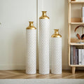 Metal Floor Vases Decorative, Set of 3 Flower Arrangement Stand, Tall White＆Gold Metal Floor Vases for Living Room, Bedroom & Entryway, 33.4", 28.74", 24.4" H (Gold＆White2)