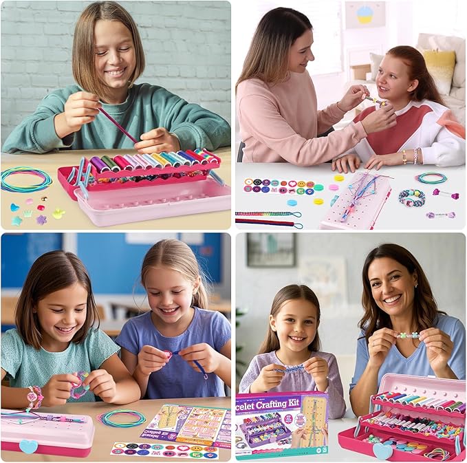 Friendship Bracelet Making Kit with Storage Box,DIY String Bracelet Arts and Craft for Girls Aged 8-12,Kids' Travel Activity Toy Set,Easter Birthday Gifts for Ages 6 7 8 9 10 11 12 Year Old Red