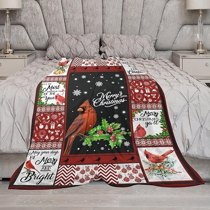 Cardinal Bird Christmas Blanket - Cardinal Gifts Throw for Kids Adults - Soft Warm Cozy Fleece for Couch Sofa Bed 50"x60"