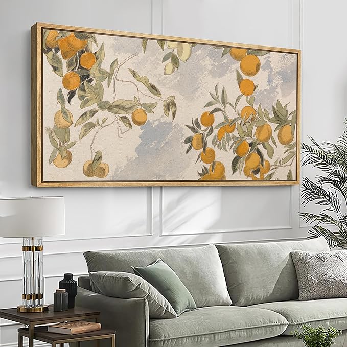 SIGNFORD Extra Large Framed Canvas Print Wall Art Vintage Citrus Botanical Rustic Orange Orchard Illustrations Modern Art Relax/Calm Warm for Living Room, Bedroom, Office - 60"x30"