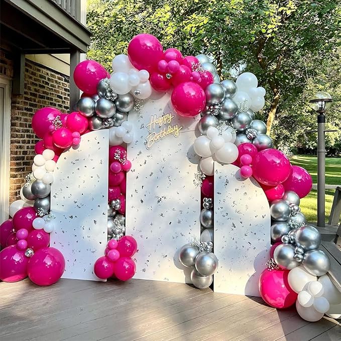 Hot Pink Balloons Different Sizes, 123 Packs Matte Magenta Balloons, Pack of 18 12 10 5 Inch Pink Balloons Garland Arch Kit for Valentine's Day Birthday Wedding Princess Theme Decorations