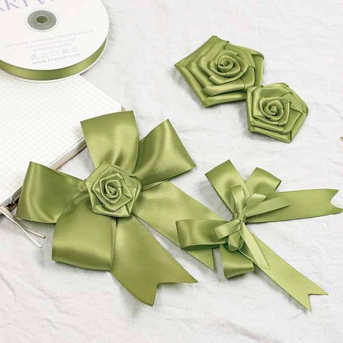 Moss Green Satin Ribbon, Double Faced 2 Inch X 50 Yards Moss Green Ribbon, Premium Satin Ribbon for Gift Wrapping, Crafts, Hair Bow Making, Sewing, Flower Bouquet, Wedding Party Decor