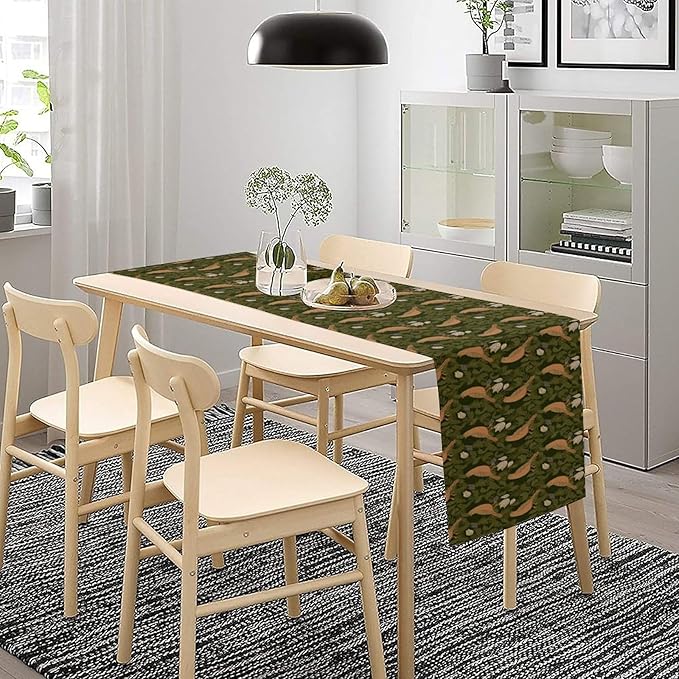 William Morris Table Runner, Vintage Green Botanical Plant Birds Retro Table Runner for Kitchen Dining Cafe Party Holiday Decoration, 13x90 Inch