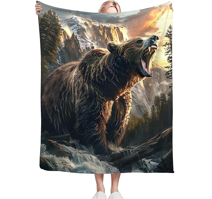 Bear Blanket and Gifts - Cabin Decor Throw for Girls, Boys, Men, Women, Kids, Adults - Soft Warm Cozy Fleece for Couch, Sofa, Bed - 80"x60"