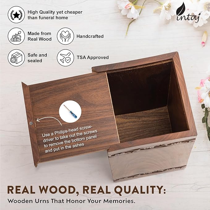INTAJ Antique White Tree of Life Rosewood Urn for Human Ashes Adult Male Female - 250 lbs Capacity Wooden Cremation Urn Box Suitable for Burial Funeral Decorative Spiritual Memorial Casket