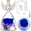 Lurlin Birthday Flowers for Women: Preserved Rose Gift for Mom, Grandma, Wife, Friend, Nurse; Glass Angel Figurines with LED Light