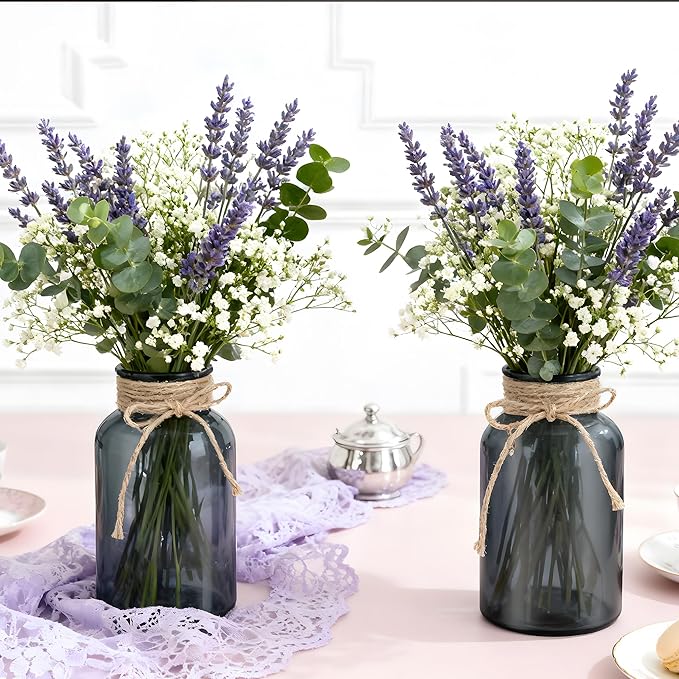 Vintage Glass Flower Vase，3 Pack Farmhouse Black Glass Centerpiece Vases Mason Jars for Weddings, Parties & Home Decor Bulk (3, Black)