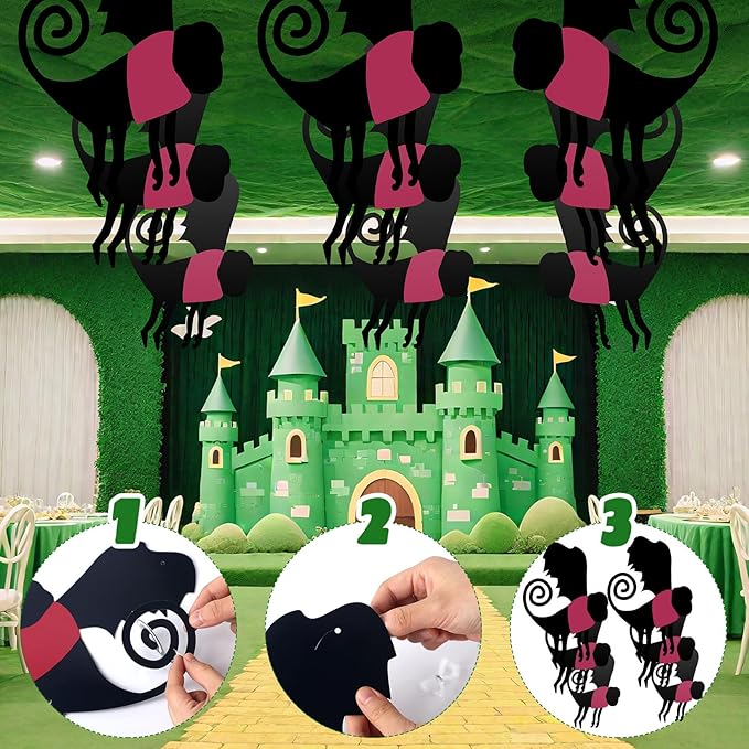 Preboun 15 Pcs Wizard Party Hanging Monkey Decorations, Halloween Hanging Monkey Banner Halloween Ceiling Decor for Classroom Pink and Black Wizard Party Decoration(Rose Pink,Funny)