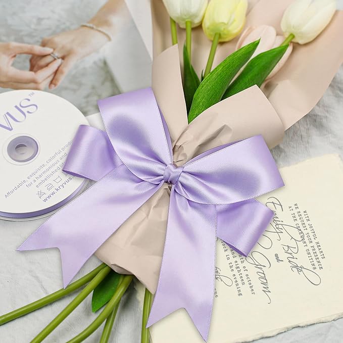 Lavender Satin Ribbon, Double Faced 2 Inch X 25 Yards Lavender Ribbon, Premium Satin Ribbon for Gift Wrapping, Crafts, Hair Bow Making, Sewing, Flower Bouquet, Wedding Party Decor