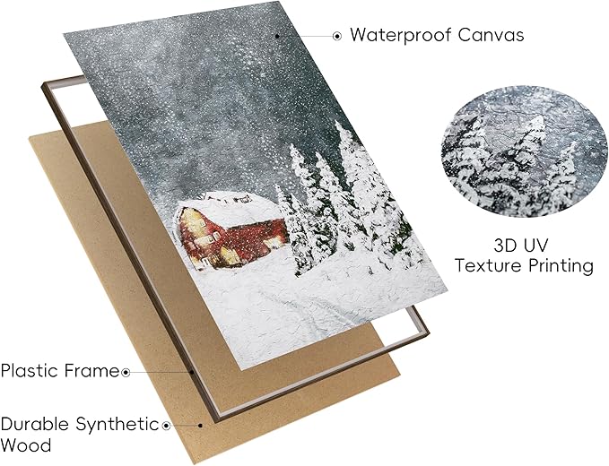 ArtbyHannah Framed Christmas Canvas Wall Art Decor Set of 2, Xmas Pictures Prints Paintings for Living Room Bedroom, Winter Holiday Home Indoor Decorations with Red House and Tree (12x16 Inch)