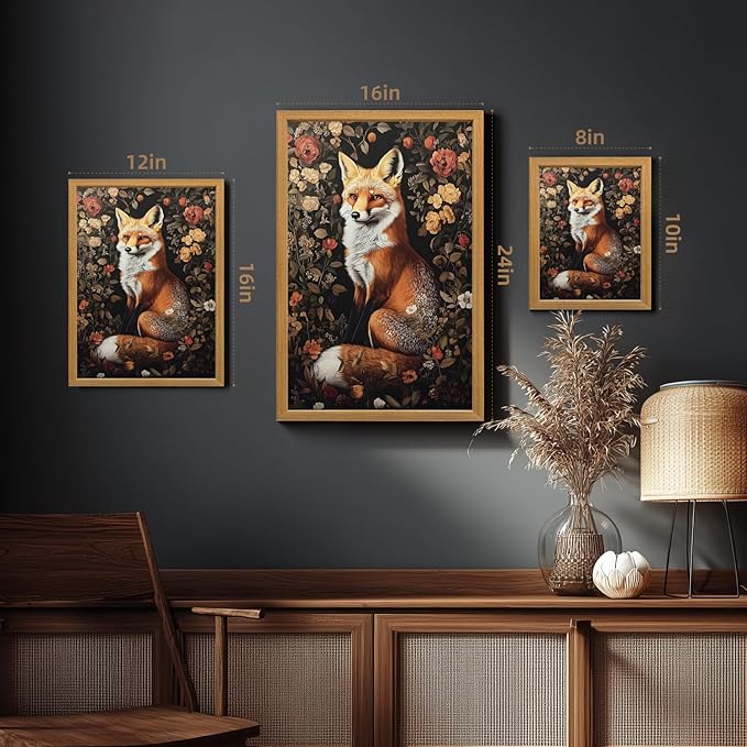 LLEEMPI William Morris Wall Art, Vintage Botanical Floral Wall Decor, Fox Flower Canvas Painting, Abstract Nature Botanical Aesthetic Picture for Living Room Bedroom Hallway Wood Framed 8x10 inch