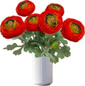 ATFL Orange red Ranunculus Artificial Flowers,6 Pcs Artificial Faux Silk Ranunculus Flowers with Real Touch Stems,Fake Peony Flowers for Floral Arrangements DIY Wedding Bouquet Party Table Home Decor