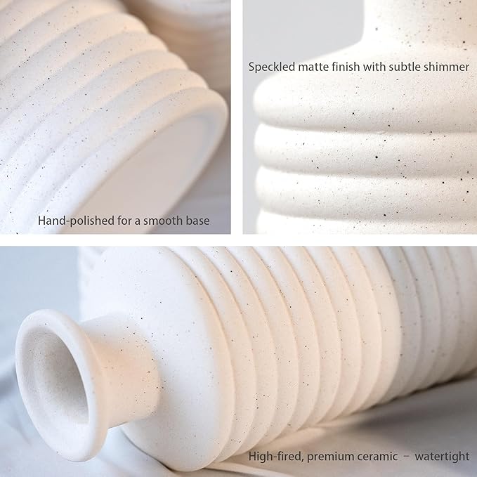 Ceramic Vase Set, Cream White Vases Home Decor, Boho Rustic Farmhouse Vase for Pampas Grass Fresh Flowers, Modern Vases for Living Room, Bedroom, Bathroom, Entryway, Dresser Table Decor