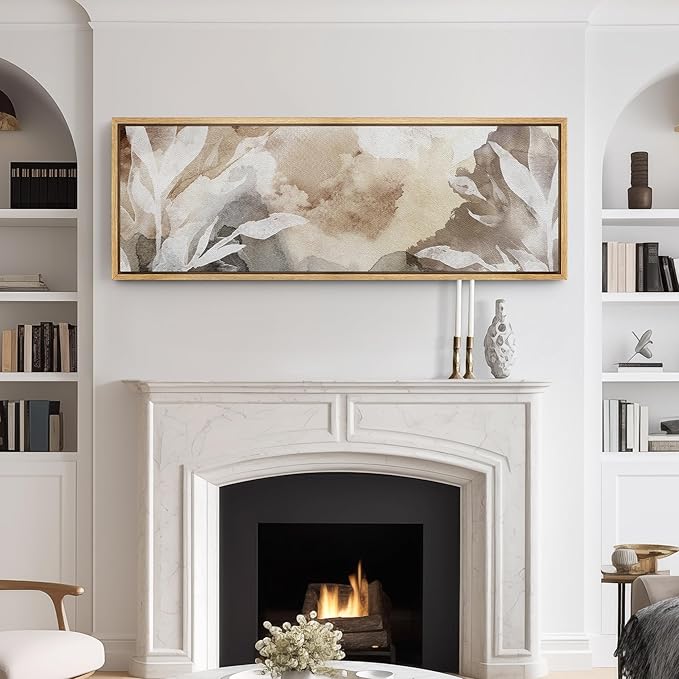 SIGNFORD Large Framed Canvas Print Wall Art Whispers of Nature an Abstract Watercolor Illustrations Modern Art Relax/Calm Warm for Living Room, Bedroom, Office - 60"x20"