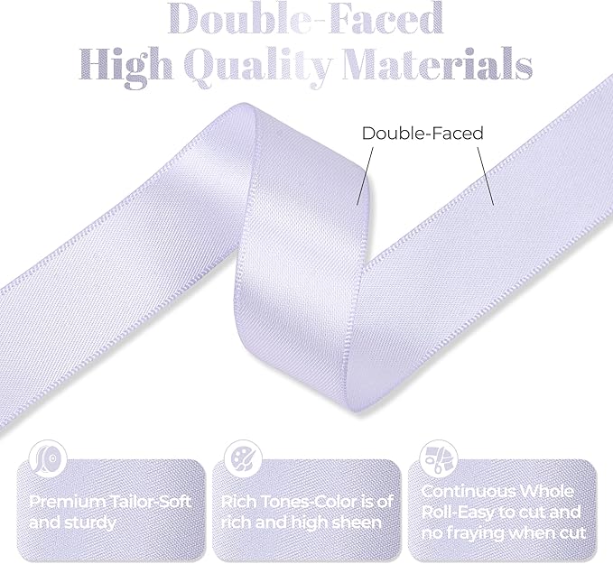 Lilac Mist Satin Ribbon, Double Faced 7/8 Inch X 25 Yards Lilac Mist Ribbon, Premium Satin Ribbon for Gift Wrapping, Crafts, Hair Bow Making, Sewing, Flower Bouquet, Wedding Party Decor