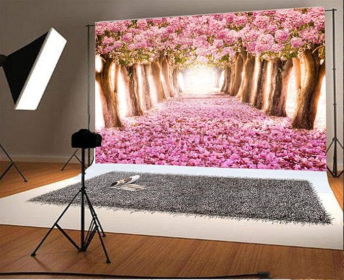 AOFOTO 6x4ft Spring Cherry Blossom Backdrop Sweet Pink Flowers Tree Floral Petal Boulevard Photography Background Baby Shower Photo Studio Props Kid Baby Infant Newborn Artistic Portrait Wallpaper