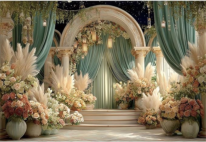 Baocicco Flower Wedding Backdrop 12x10ft Dreamy Fantasy Arch Door Roman Column Background Bride to Be Bridal Shower Decorations Anniversary Ceremony Backdrops for Photography Banner Photo Booth