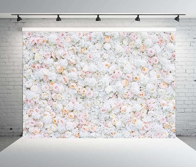 BELECO 10x8ft Fabric Flower Wall Backdrop Pink White Roses Flowers Floral Wall Background Backdrop Valentine's Day Party Engagement Newborn Baby Shower Birthday Wedding Photoshoot Studio Props