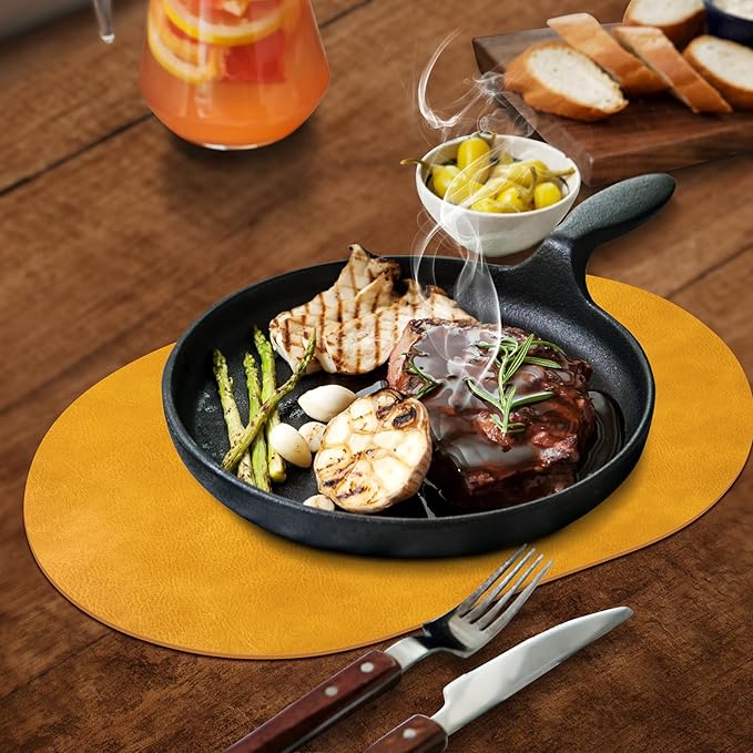 ADRIMER Placemats, Heat Resistant Oval Placemats Set of 6 Washable 12 x 17 Inch, Waterproof Table Mats, Wipeable Pu Place Mats for Kitchen, Dining Room, Yellow