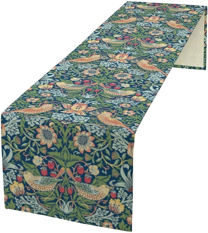 William Morris Floral Table Runner, Vintage Green Flowers Botanical Printed Table Runner for Home Kitchen Dining Table Decoration,13x108 Inch