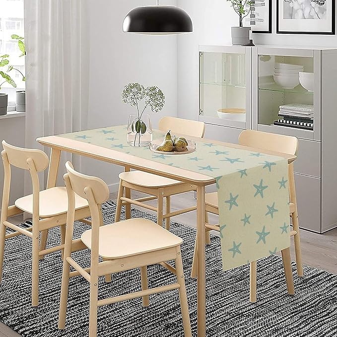 Sea Turtle Table Runner Marine Life Starfish Nautical Blue Green Ocean Theme Kitchen Table Decorations for Indoor Outdoor Home Party Decorations 13 * 70 Inch